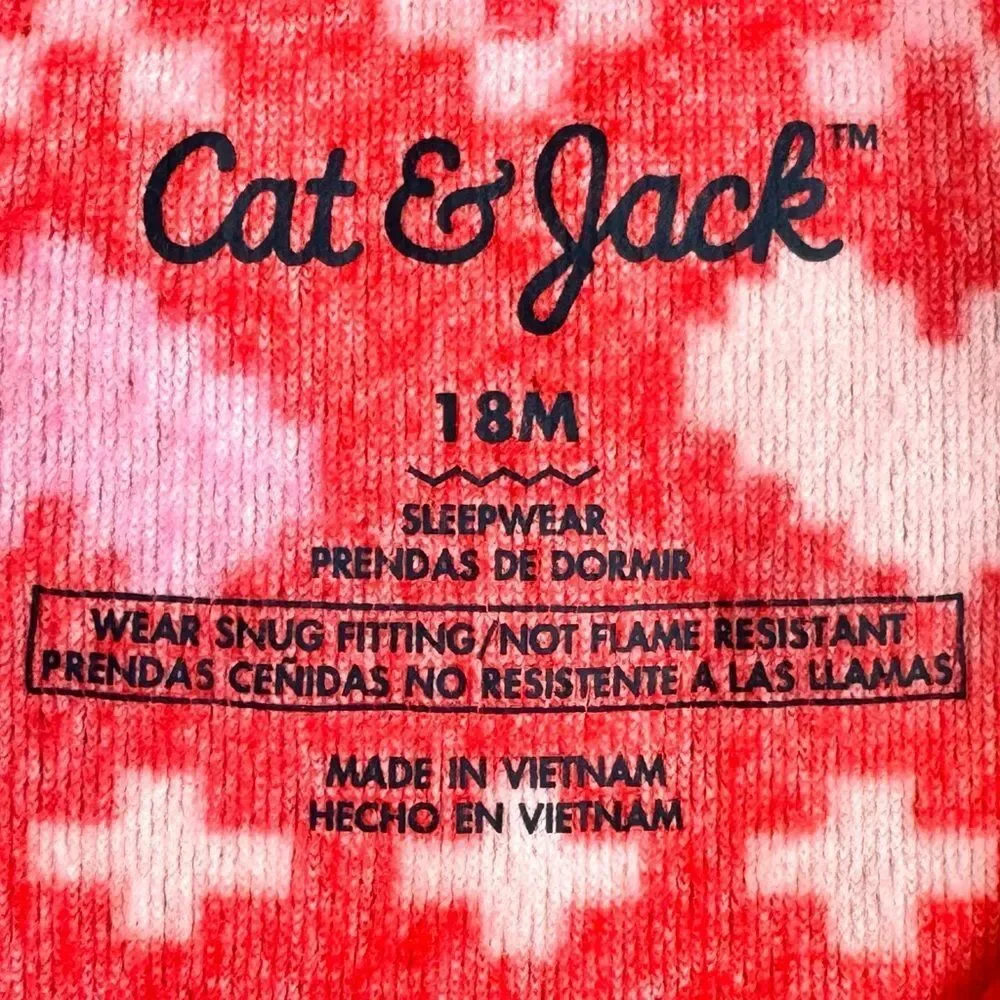 Cat & Jack Toddler Kids Long Sleeve Red Fair Isle Fleece Pajamas. 18 Months.